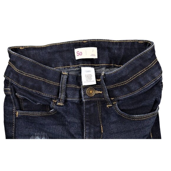 Girls Jeans Distressed Patches Dark Blue Wash size 7    JH1004 - Picture 2 of 3